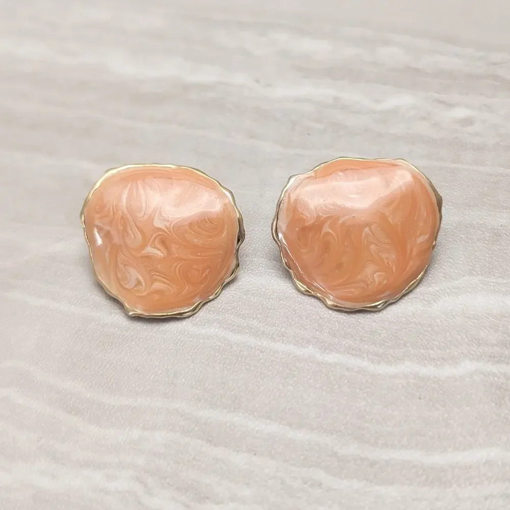 Vintage Stud Earrings Unusual Orange & Gold Tone Large Statement